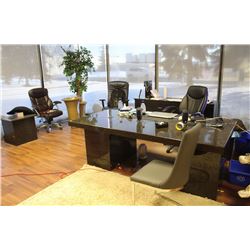 GRANITE OFFICE DESK, FILING CABINET AND END TABLE