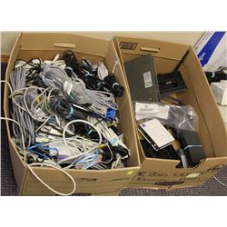 2 BOXES OF WIRELESS ROUTERS AND ASSORTED CABLES