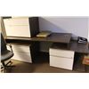Image 1 : WOOD GRAIN STYLE OFFICE DESK W/ 2 FILING CABINETS