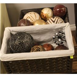 PAIR OF WICKER DECOR BASKETS WITH CONTENTS