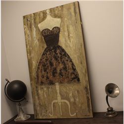 2 DECOR PIECES WITH LARGE CANVAS TEXTURED PAINTING