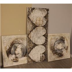 LOT OF 3 WHITE ABSTRACT TEXTURED CANVASES