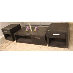 DARK WOOD GRAIN END TABLES AND COFFEE TABLES