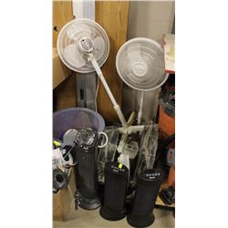 LOT OF 9 ASSORTED FANS AND HEATERS