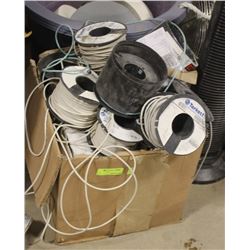 BOX OF ASSORTED SPOOLS OF LINOLEUM WELDING WIRE