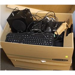 2 BOXES OF ASSORTED KEYBOARDS AND SPEAKERS