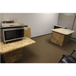 BROWN MARBLE TABLE COMPUTER DESK AND CABINET