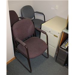3 WAITING ROOM CHAIRS AND SMALL FILING CABINET