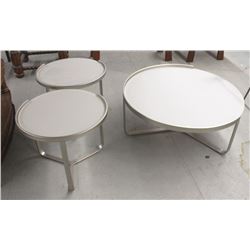 ROUND FROSTED GLASS COFFEE TABLE AND END TABLE