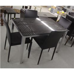 SMALL BLACK GLASS DINING TABLE WITH FOUR CHAIRS
