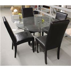 LARGE ROUND GLASS TOP DINING TABLE WITH 4 CHAIRS