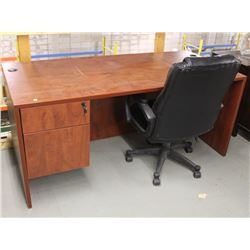 CHERRY WOOD 66" X 30" OFFICE DESK WITH CHAIR