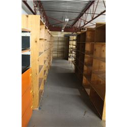 LOT OF WOOD SHELVING UNITS