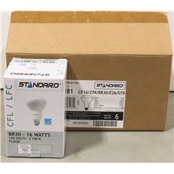 CASE OF 6 STANDARD CFL BR30 60 WATT BULBS