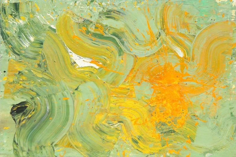 Green And Orange Abstract Acrylic And Encaustic Painting