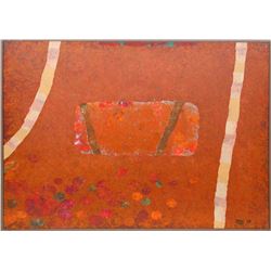 Dan Teis, Orange Abstract, Acrylic and Collage Painting