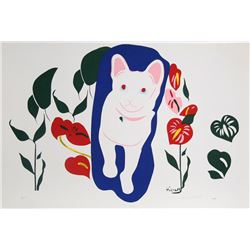 Andrew Hirsch, Cat in Garden, Serigraph