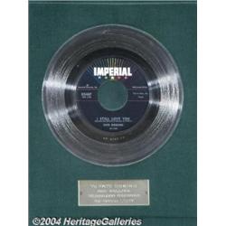 Fats Domino "I Still Love You" Imperial Platinum Record Award (1958).