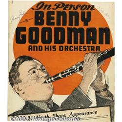 Benny Goodman Signed Window Card (Also Signed by Teddy Wilson and Lionel Hampton).