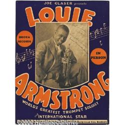 Louis Armstrong Signed Window Display Card. Also Signed by Luis Russell.