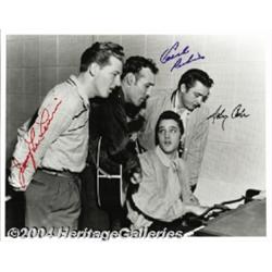 Million Dollar Quartet: Jerry Lee Lewis, Carl Perkins, and Johnny Cash Signed Photo Taken at Sun Rec