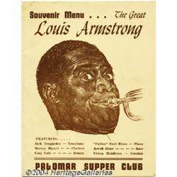 Louis Armstrong Autographed Menu.