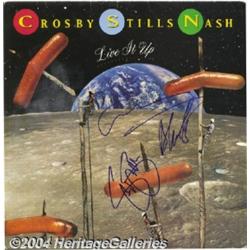 Crosby, Stills, and Nash "Live It Up" Album Cover and Autographs.