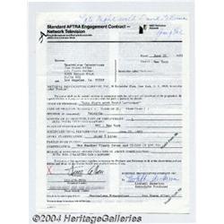 Steve Allen Signed Contract.