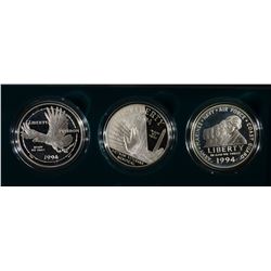 1994 U.S. VETERANS 3-PIECE PF COMMEM DOLLAR SET