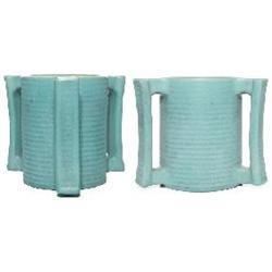 Teco vase, three handled ribbed form