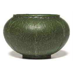 Unusual Grueby vase, round form 