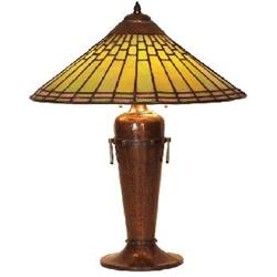 Roycroft table lamp, leaded glass shade 
