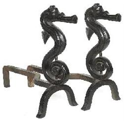 Roycroft andirons, early sea horse form 