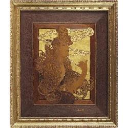Art Nouveau inlaid picture, French