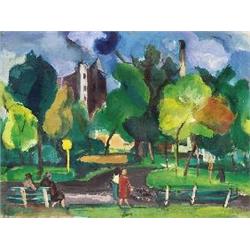 Frank Perri , Park Scene, mixed media