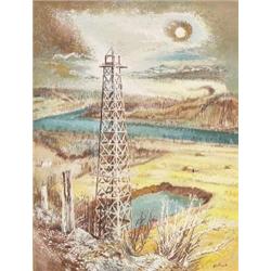 Aaron Bohrod, Oil Derrick, watercolor