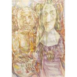 Mitchell Siporin, Rembrandt and Spinoza, watercolor