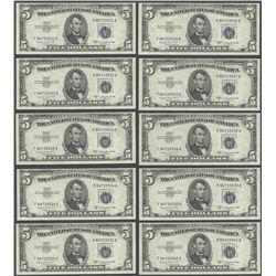 Lot of (10) Consecutive 1953B $5 Silver Certificate Notes Gem Uncirculated