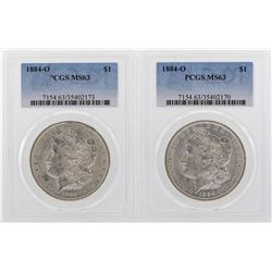 Lot of (2) 1884-O $1 Morgan Silver Dollar Coins PCGS MS63