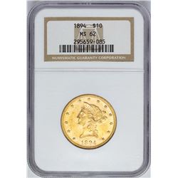 1894 $10 Liberty Head Eagle Gold Coin NGC MS62