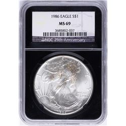 1986 $1 American Silver Eagle Coin NGC MS69 Black Core