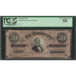 1864 $50 Confederate States of America Note T-66 PCGS Choice About New 55