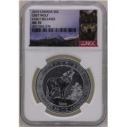 2015 $2 Canada Grey Wolf Silver Coin NGC MS70 Early Releases