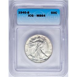 1940-S Walking Liberty Half Dollar Coin ICG MS64