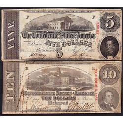 Lot of 1863 $5/10 Confederate States of America Note