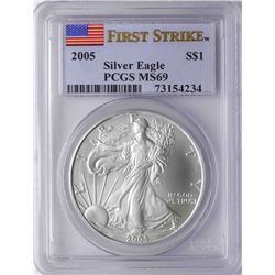 2005 $1 American Silver Eagle Coin PCGS MS69 First Strike