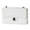 Image 4 : Chanel White Single Flap Bag with Black Hardware