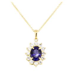 14KT Yellow Gold 1.60 ctw Sapphire and Diamond Pendant with Chain