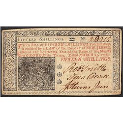 March 25, 1776 New Jersey Fifteen Shillings Colonial Currency Note
