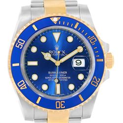 Rolex Submariner Steel 18K Yellow Gold Blue Dial Mens Watch